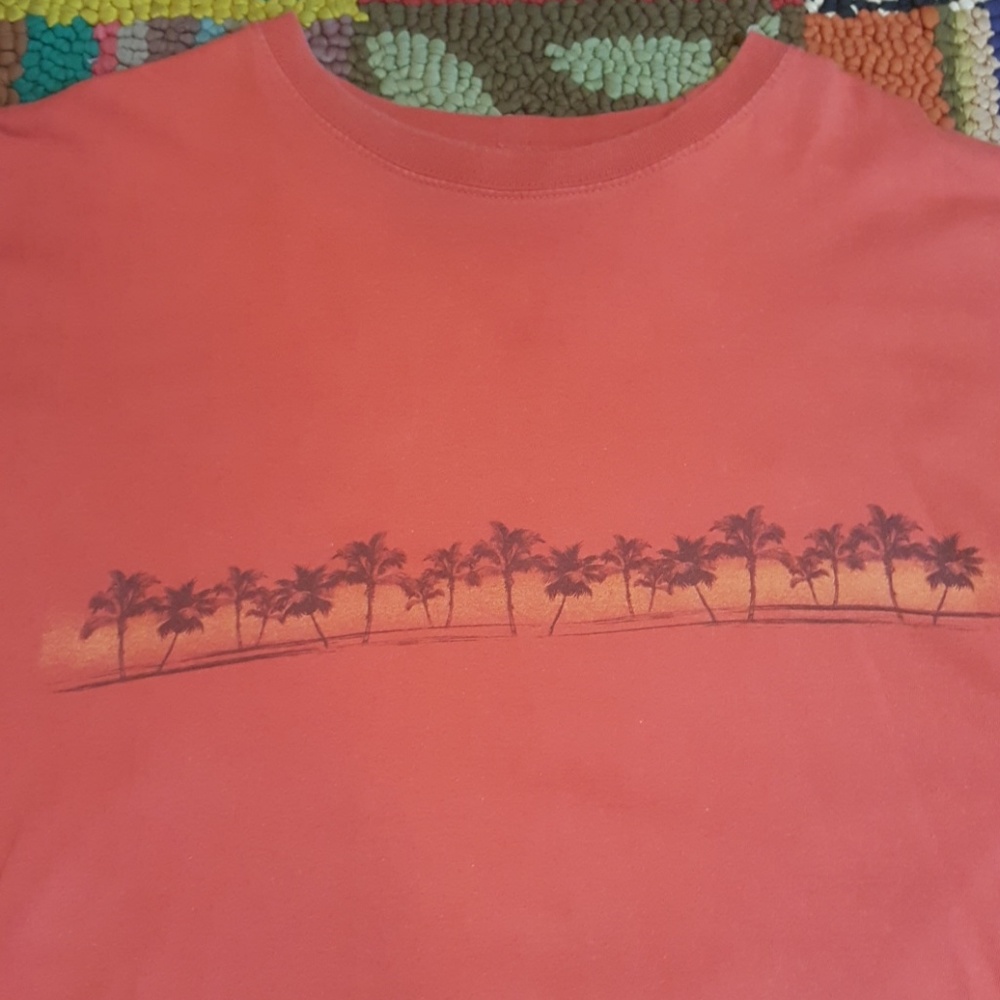 Newport Blue Sunset Palm Trees T Shirt in Salmon